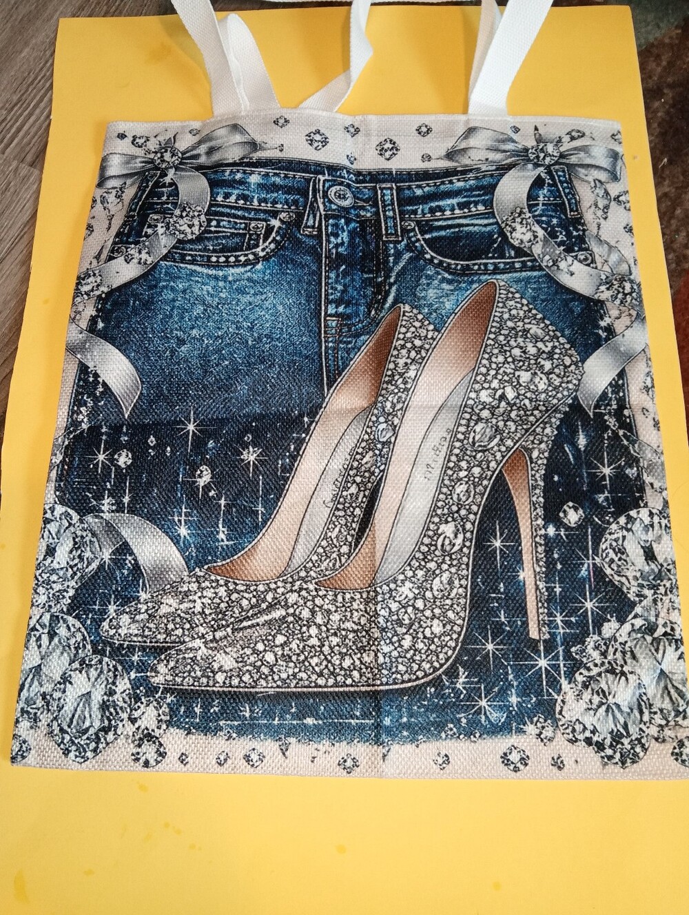 Women's Sparkle Crystal Stiletto Tote Bag - Silver/Blue
